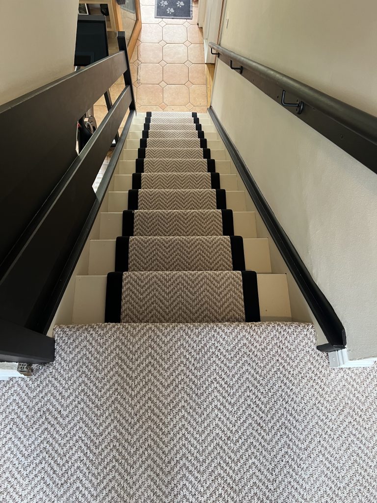 Taped and fitted stair runner from LKLFLOORING, made in house and laid by our proffessional flooring fitter.